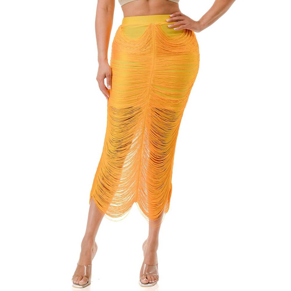 NEW HIGHLIGHT string midi skirt in yellow